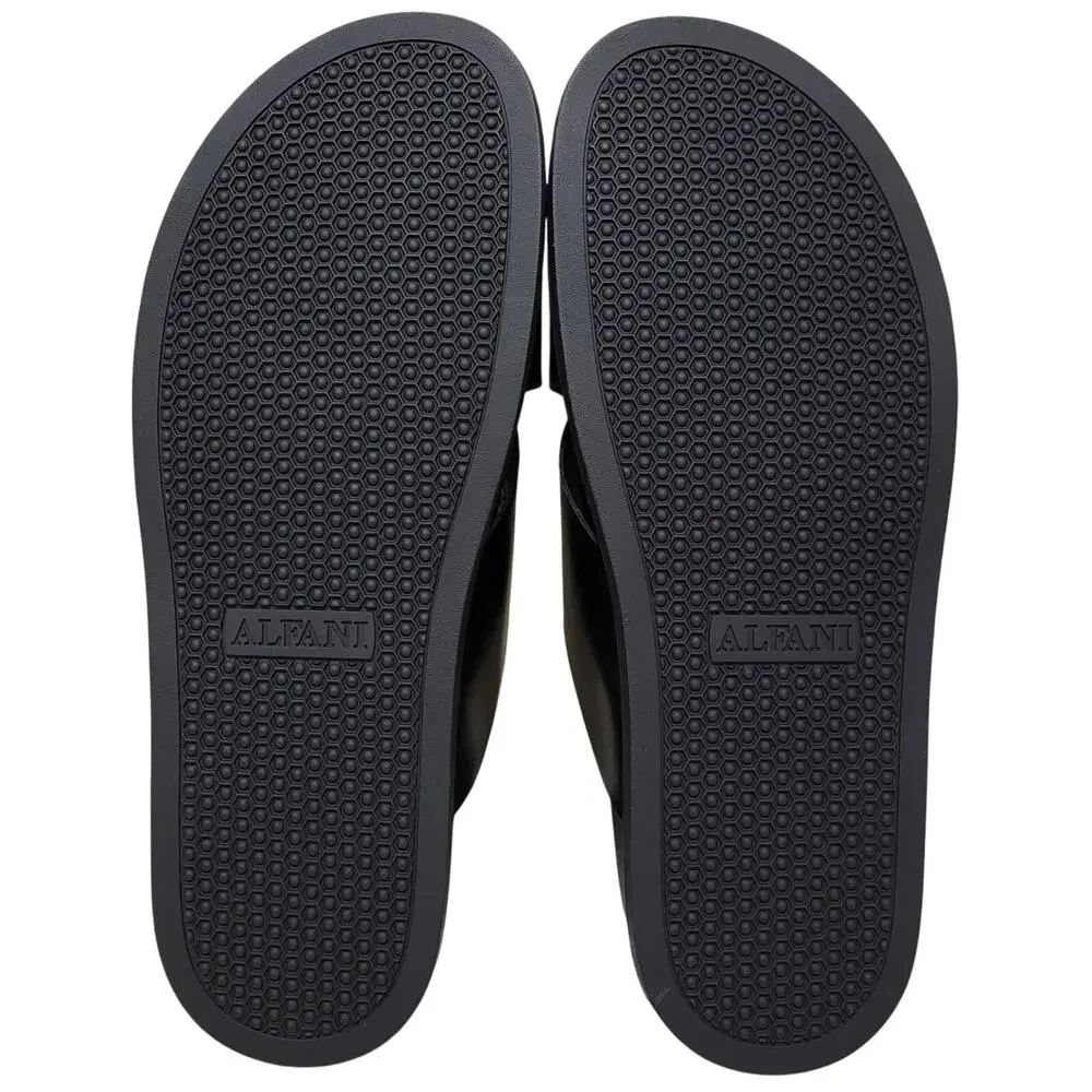 Alfani Men Whitter Cross Strap Slide Sandals Size US 10M Black Faux Leather